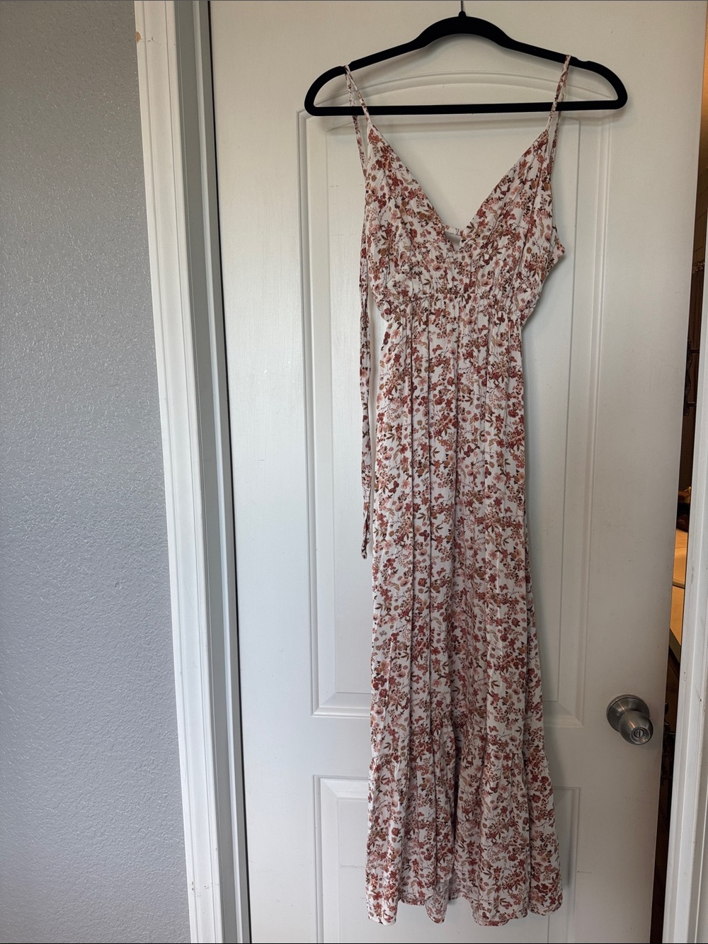 Floral Spaghetti-Strap Maxi Dress - Cream with Rust Floral